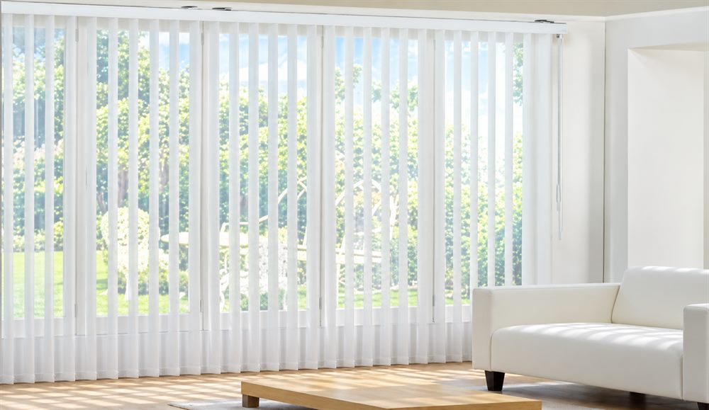 White Lohas vertical shades in a bright room